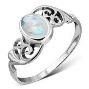 Ethnic Rainbow Moonstone Silver Ring, r192